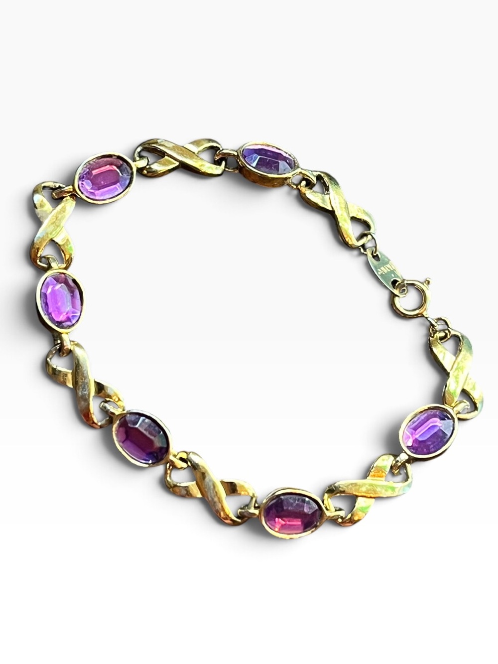 Vintage Avon Bracelet Purple Gold Tone Infinity Link Chain 7" Fashion Jewelry